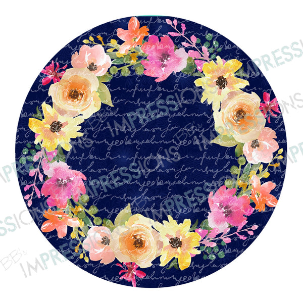 Coaster - Navy with Floral Wreath