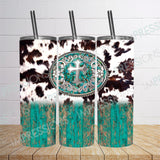 Cowhide With Teal Wood & Buckle - Tumbler Wrap