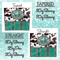 Cowhide With Teal Wood & Buckle - Tumbler Wrap