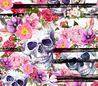 Floral Skulls w/ Stripes - Straight Tumbler Wrap
