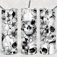 B&W Floral Skulls - Tumbler Wrap