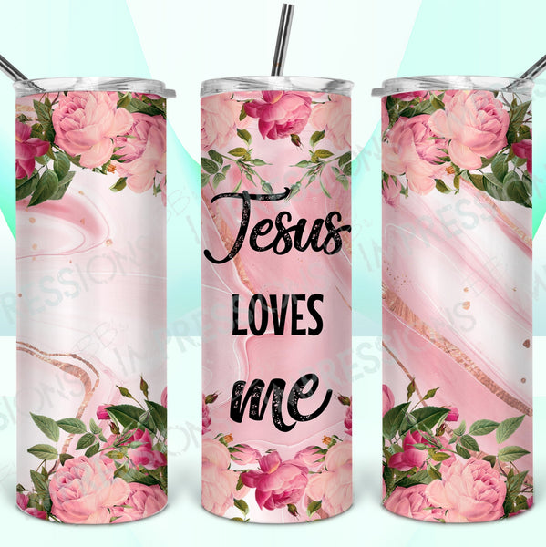 Jesus Loves Me Pink Marble - Tumbler Wrap