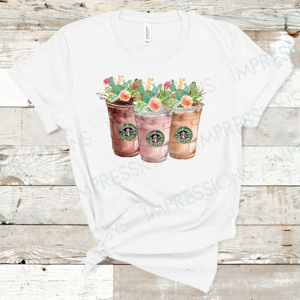 Coffee Cups With Flowers & Cactus