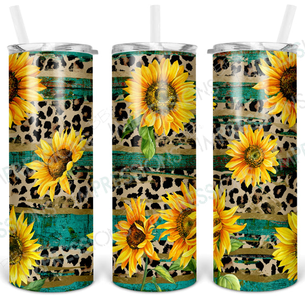 Sunflowers Turquoise & Leopard - Tumbler Wrap