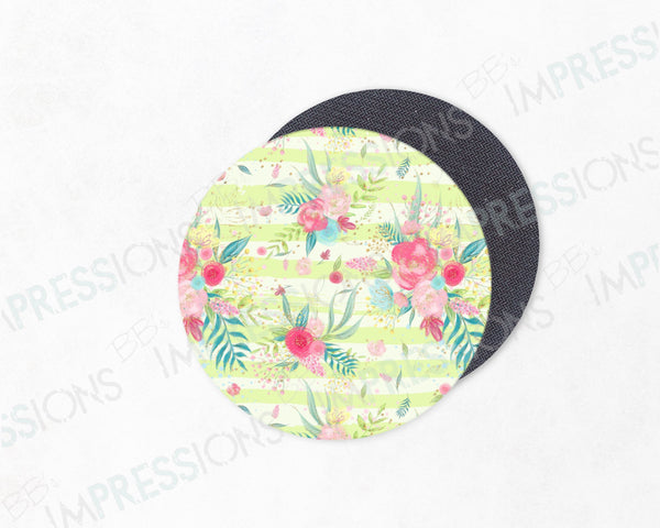 Coaster - Green Striped & Pink Floral